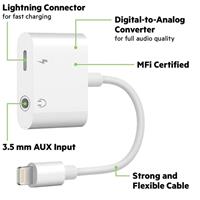 Lightning-3.5mm AUX-adapter med ingång för laddare till iPhone / iPad